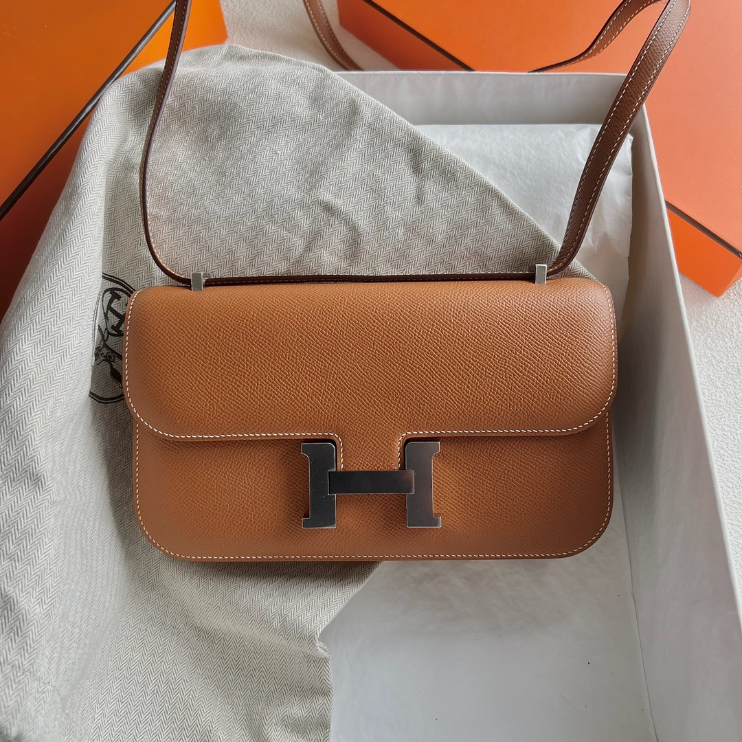 愛馬仕經典款女包型號 Hermès Constance Elan Mirror Style Epsom CK37 Gold金棕色 銀色五金