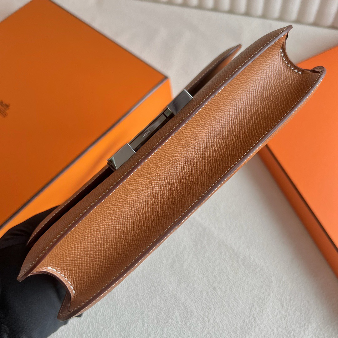 愛馬仕經典款女包型號 Hermès Constance Elan Mirror Style Epsom CK37 Gold金棕色 銀色五金