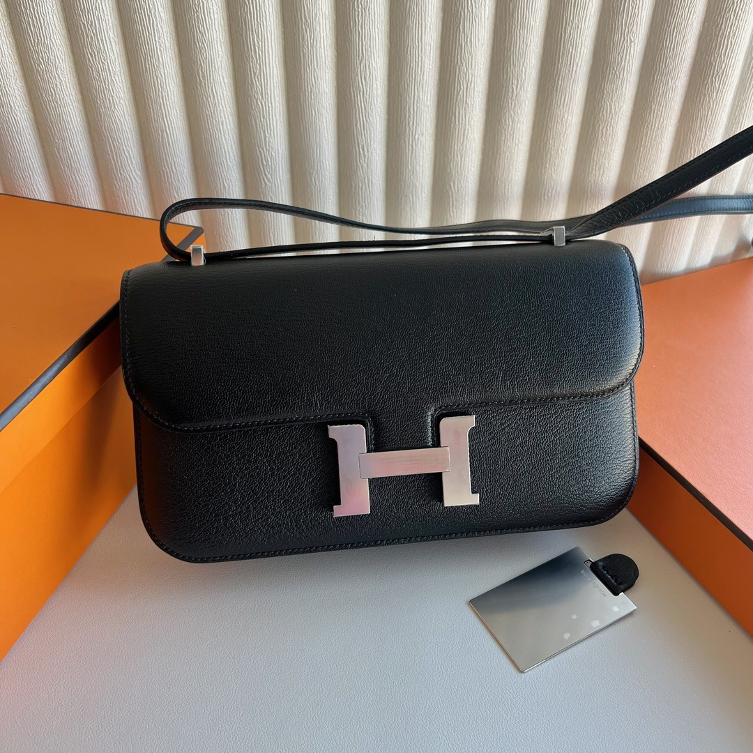 愛馬仕奢侈品牌包包 Hermès Constance Elan Mirror Style Chever 黑色銀色五金