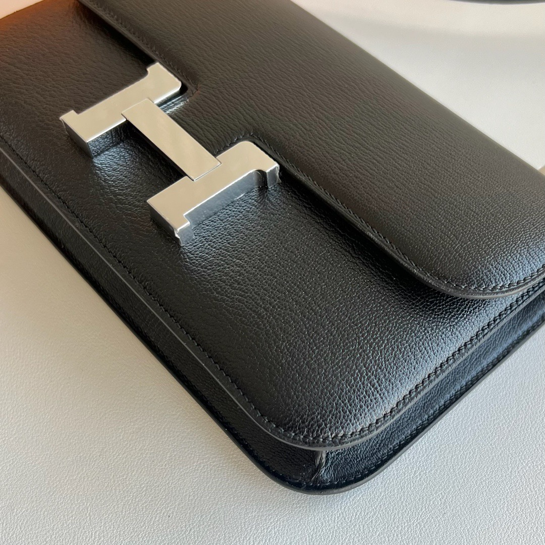愛馬仕奢侈品牌包包 Hermès Constance Elan Mirror Style Chever 黑色銀色五金
