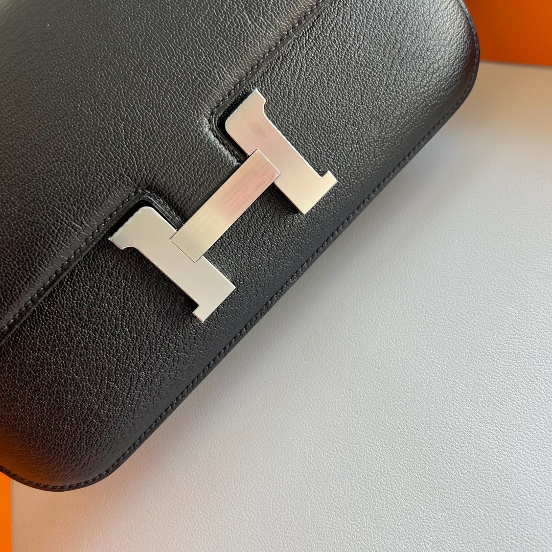 愛馬仕奢侈品牌包包 Hermès Constance Elan Mirror Style Chever 黑色銀色五金