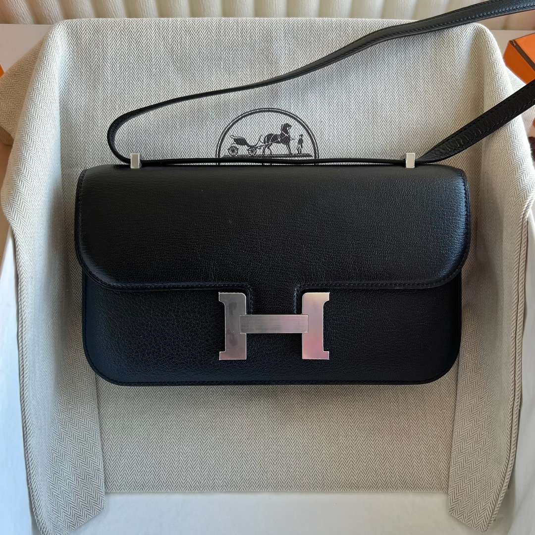 愛馬仕奢侈品牌包包 Hermès Constance Elan Mirror Style Chever 黑色銀色五金