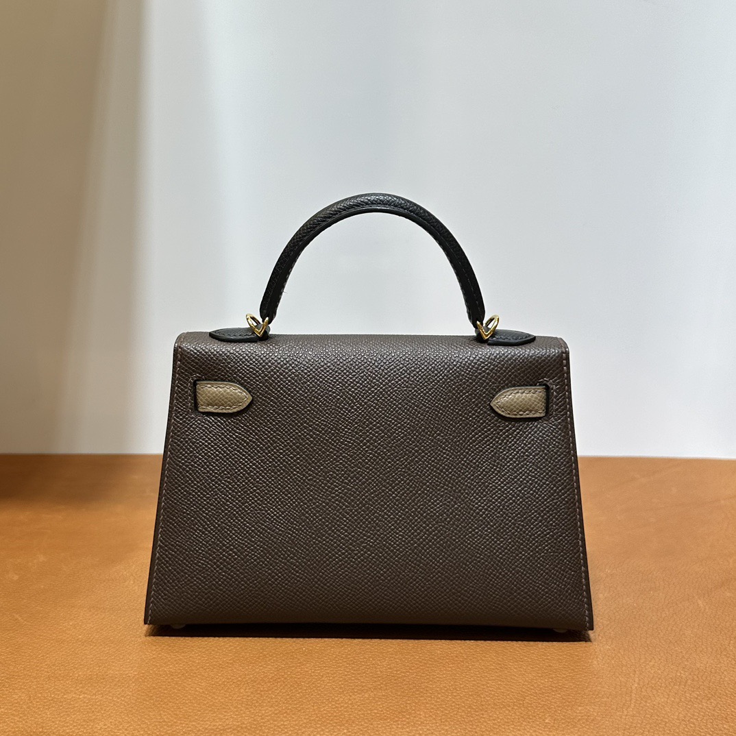 愛馬仕包包臺灣網址 Hermès Kelly Mini Sellier Epsom 4C Ecorce 樹皮色/大象灰/黑色金色五金