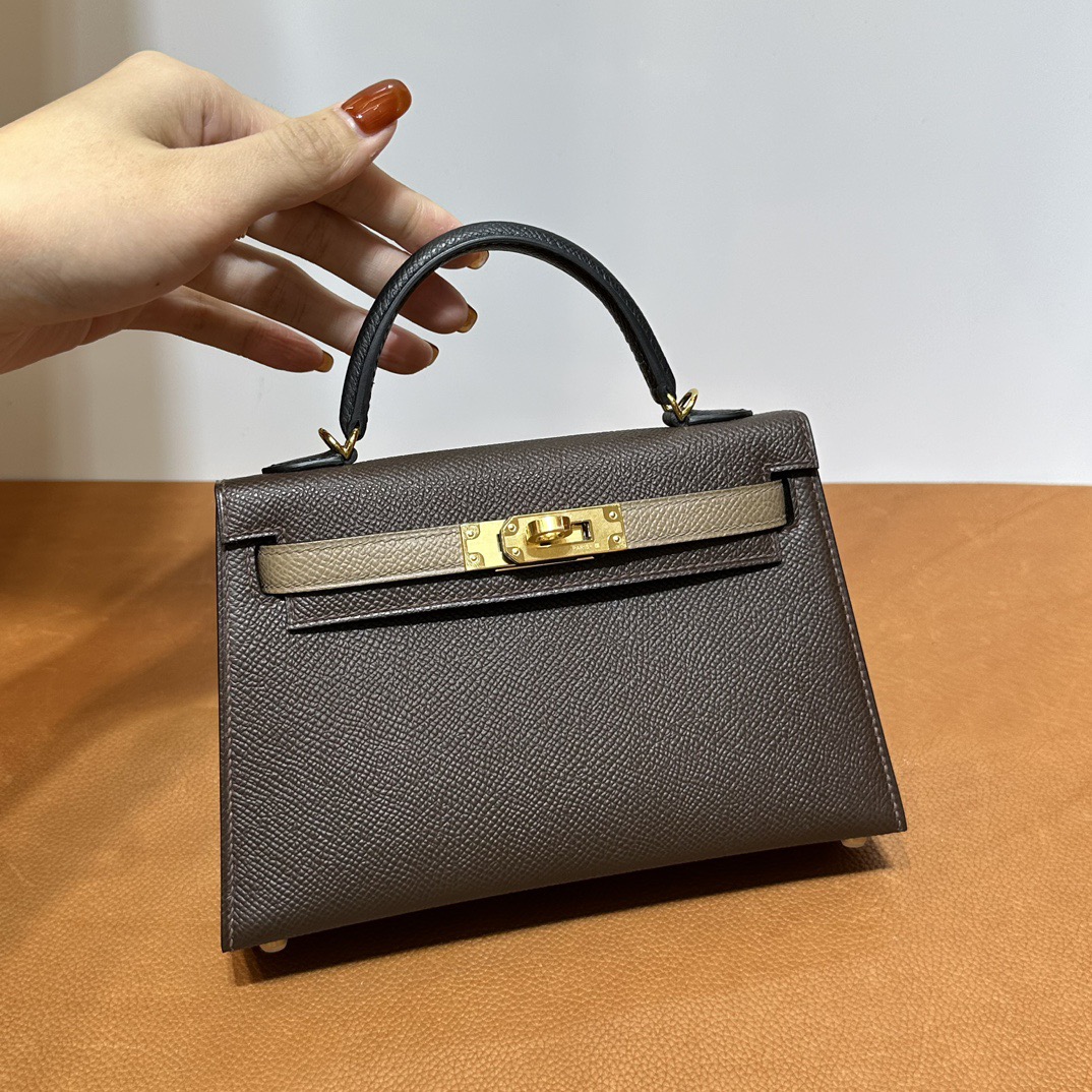 愛馬仕包包臺灣網址 Hermès Kelly Mini Sellier Epsom 4C Ecorce 樹皮色/大象灰/黑色金色五金