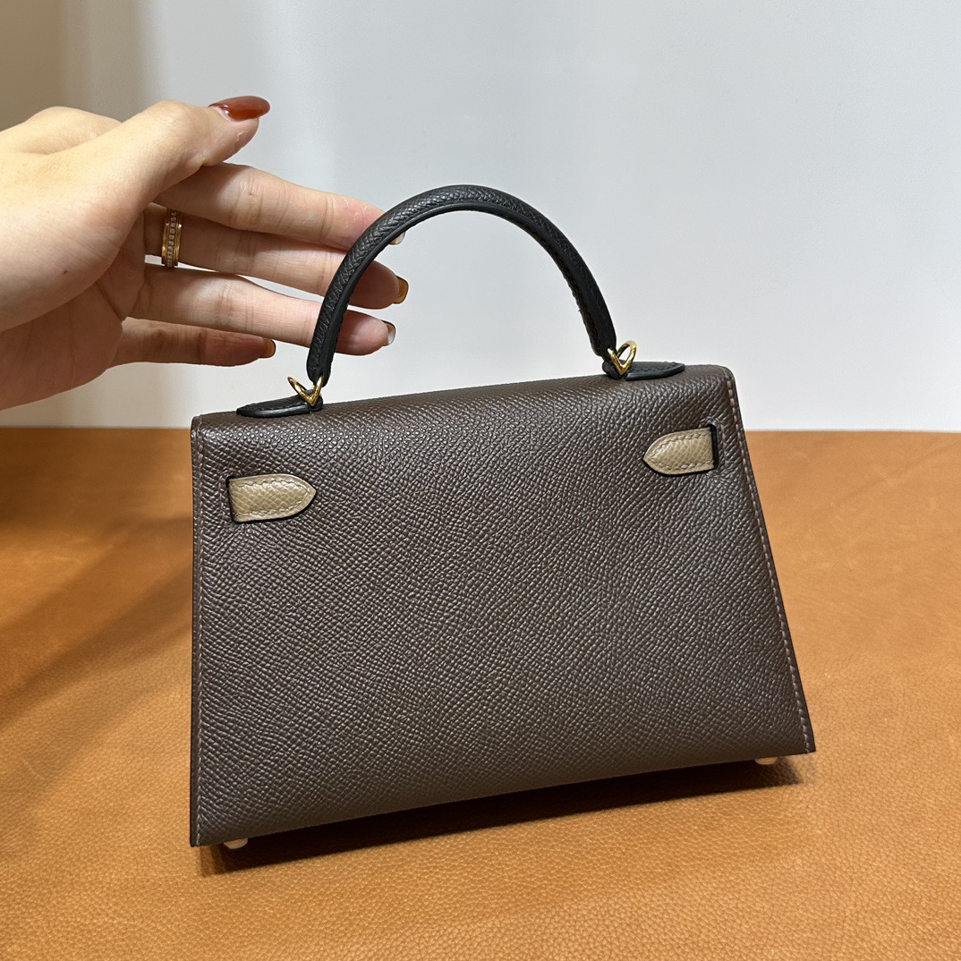 愛馬仕包包臺灣網址 Hermès Kelly Mini Sellier Epsom 4C Ecorce 樹皮色/大象灰/黑色金色五金