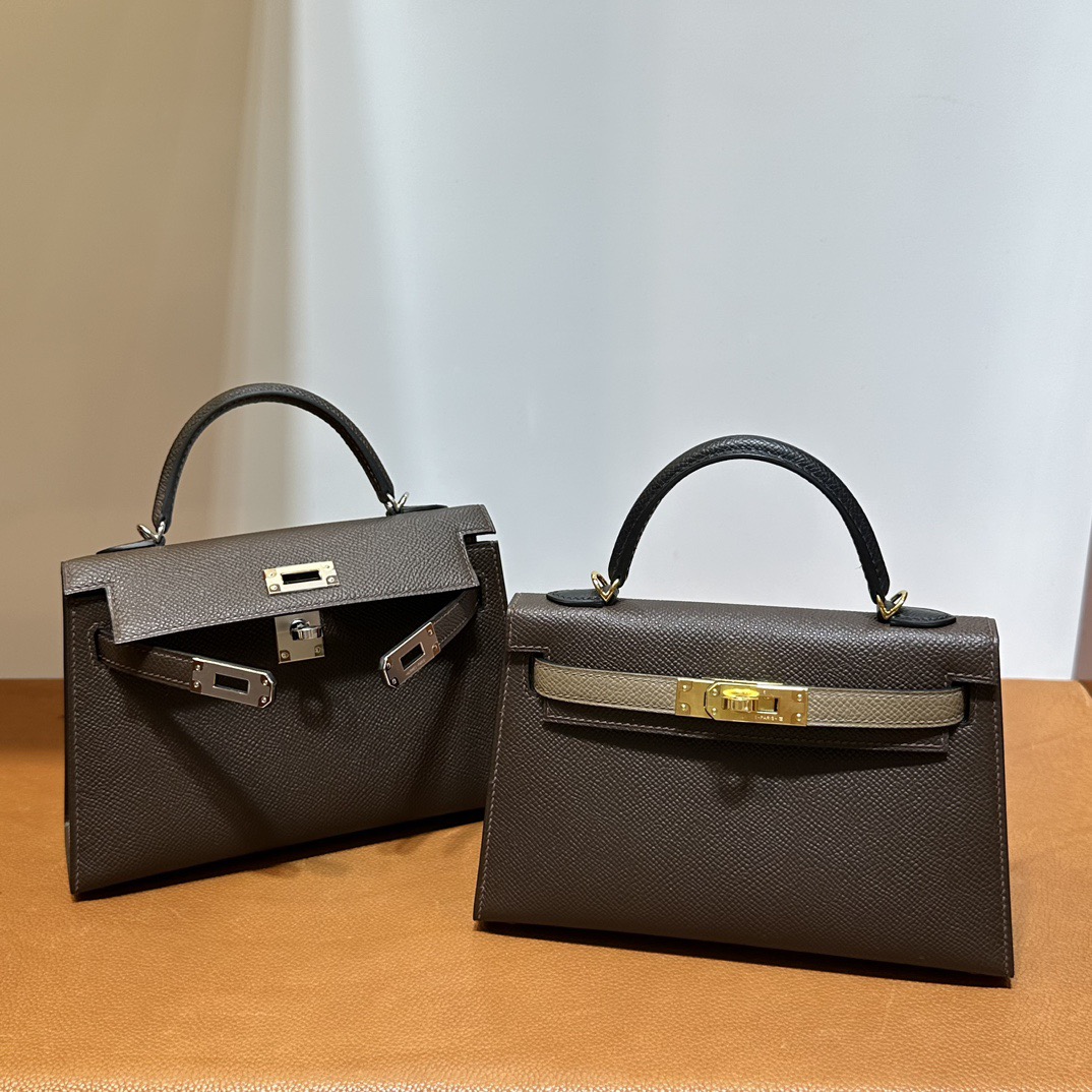 愛馬仕包包臺灣網址 Hermès Kelly Mini Sellier Epsom 4C Ecorce 樹皮色/大象灰/黑色金色五金