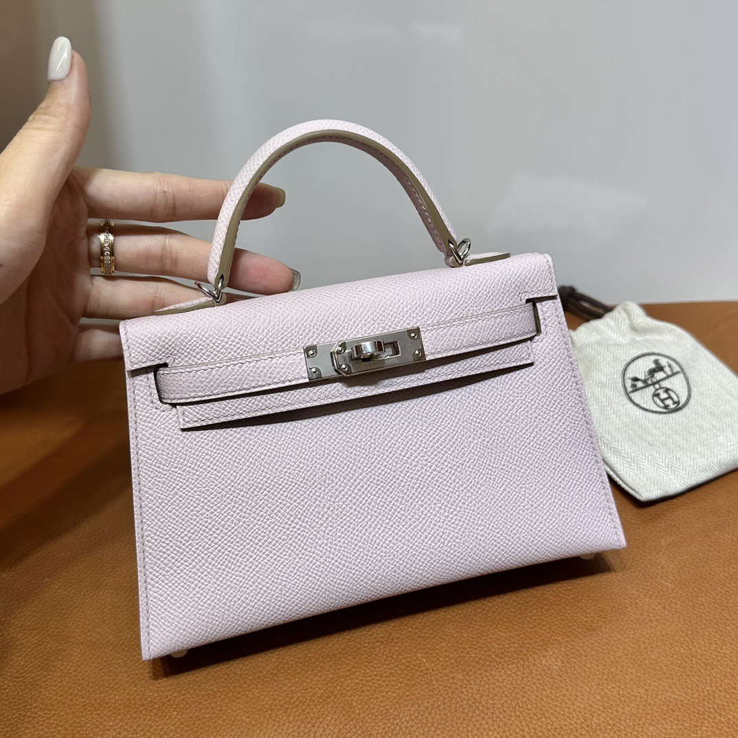 愛馬仕迷你凱莉女包多少錢 Hermès Kelly Mini Sellier 19 Epsom Mauve Pale夢幻粉紫銀色五金