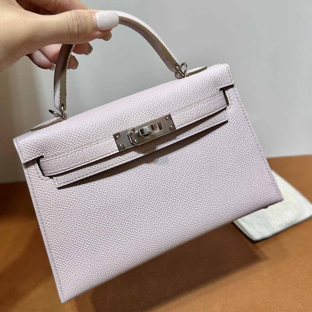 愛馬仕迷你凱莉女包多少錢 Hermès Kelly Mini Sellier 19 Epsom Mauve Pale夢幻粉紫銀色五金