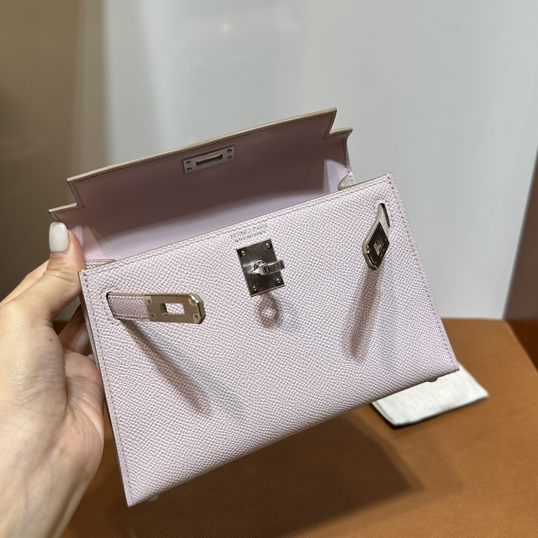 愛馬仕迷你凱莉女包多少錢 Hermès Kelly Mini Sellier 19 Epsom Mauve Pale夢幻粉紫銀色五金