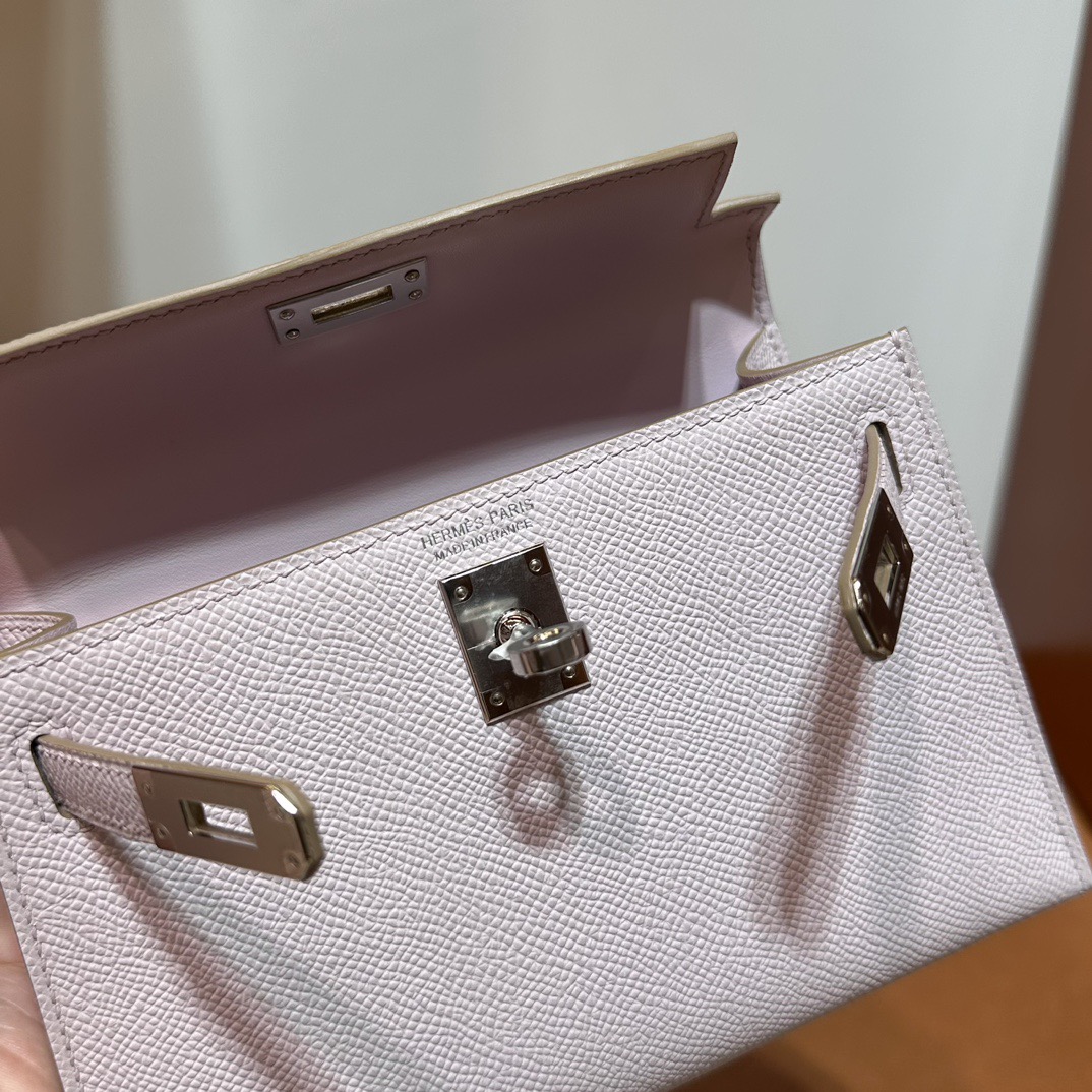愛馬仕迷你凱莉女包多少錢 Hermès Kelly Mini Sellier 19 Epsom Mauve Pale夢幻粉紫銀色五金
