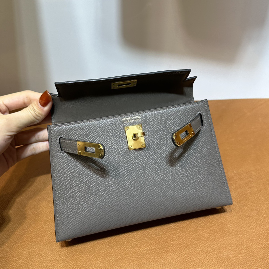 愛馬仕凱莉迷你包價格 Hermès Kelly Mini Sellier 19 Epsom 顏色8F Etain錫器灰金色五金