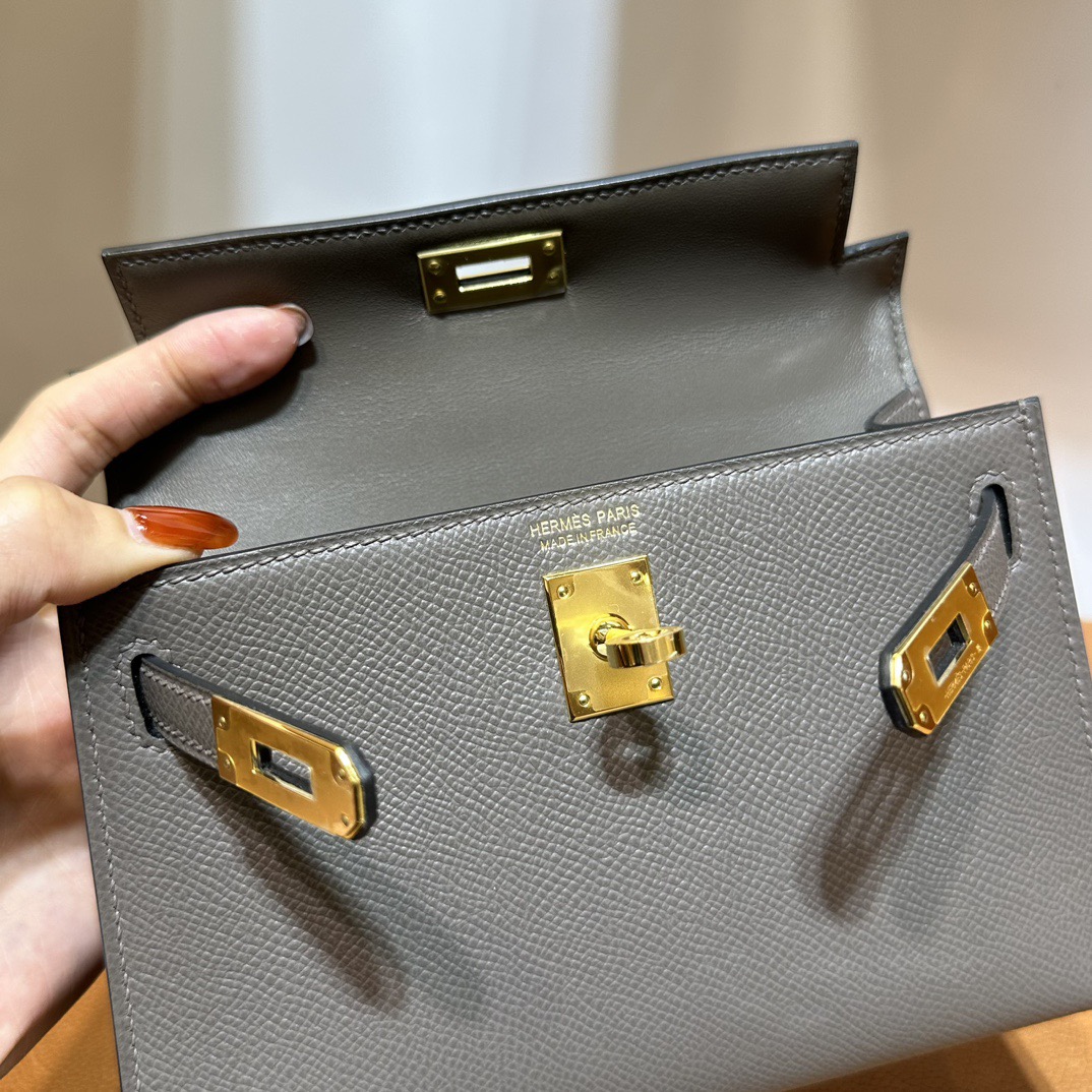 愛馬仕凱莉迷你包價格 Hermès Kelly Mini Sellier 19 Epsom 顏色8F Etain錫器灰金色五金
