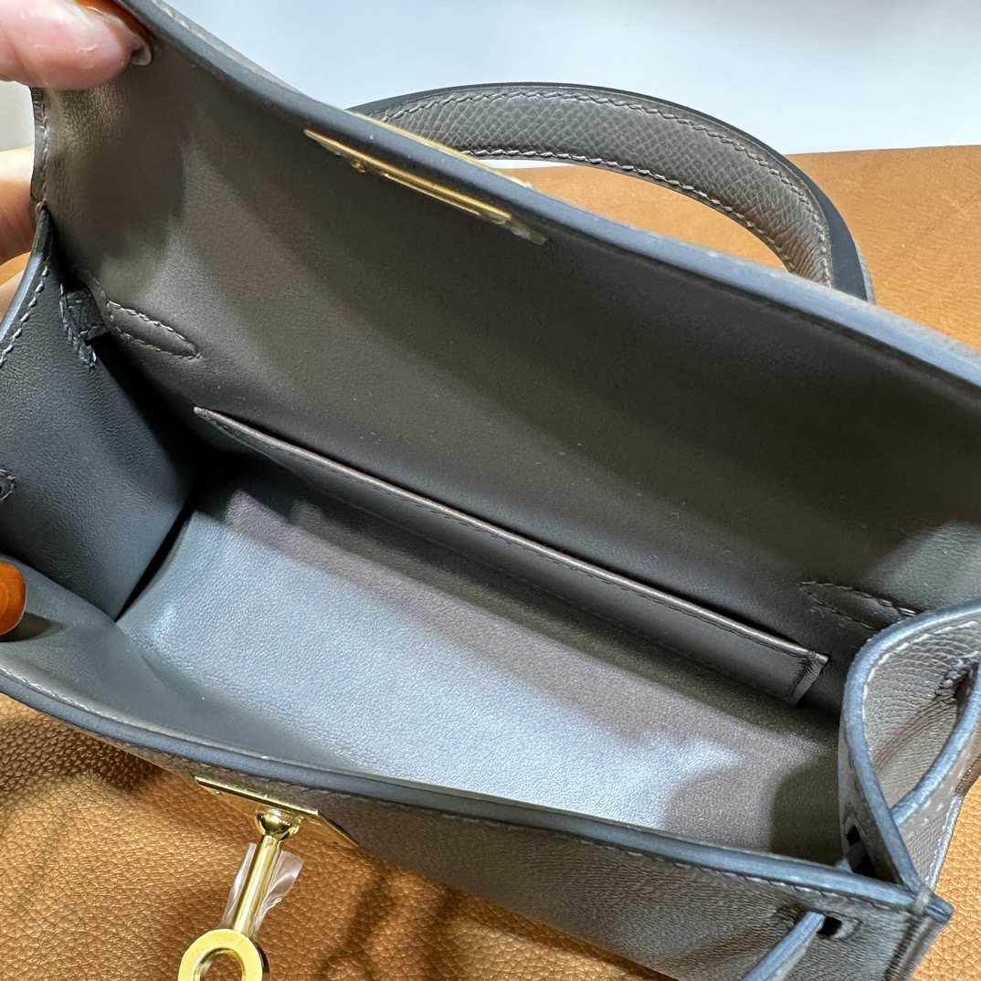 愛馬仕凱莉迷你包價格 Hermès Kelly Mini Sellier 19 Epsom 顏色8F Etain錫器灰金色五金