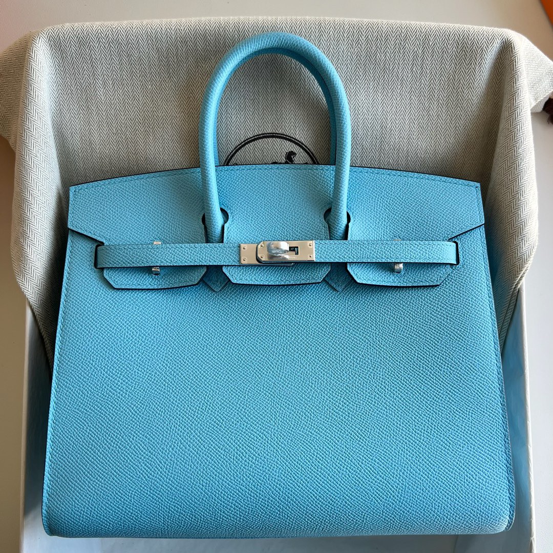 愛馬仕鉑金包尺寸是多少 Hermès Birkin 25 Sellier Epsom Céleste天藍色 糖果藍銀色五金