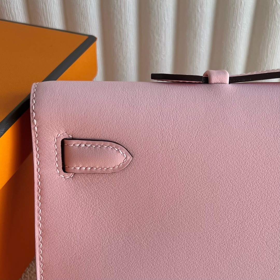 愛馬仕包包經典款Hermès Kelly Cut Swift Leather 顏色3Q Rose Sakura櫻花粉銀色五金