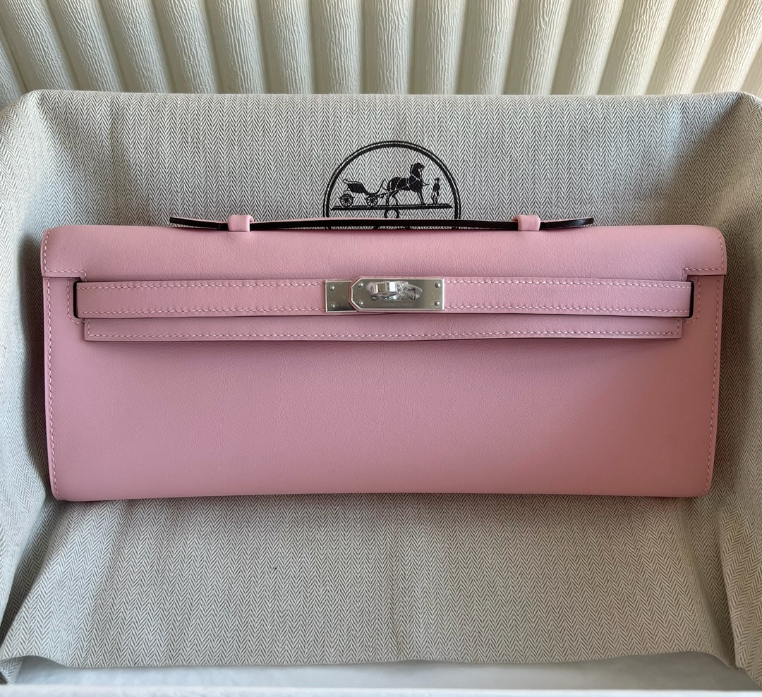 愛馬仕包包經典款Hermès Kelly Cut Swift Leather 顏色3Q Rose Sakura櫻花粉銀色五金
