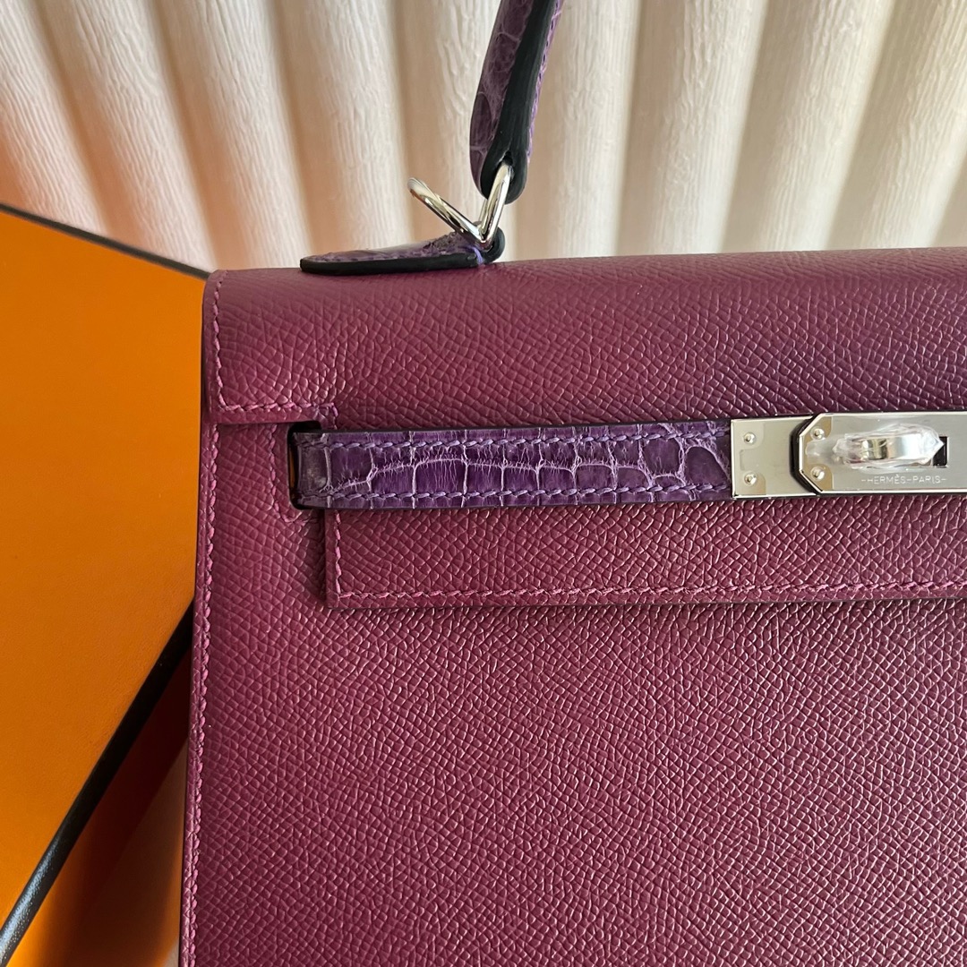 Hermès Special Order HSS Kelly 25 Touch Epsom/Shiny Nilo Crocodile N5 Cassis 黑加仑紫/5L ultraviolet 极度紫