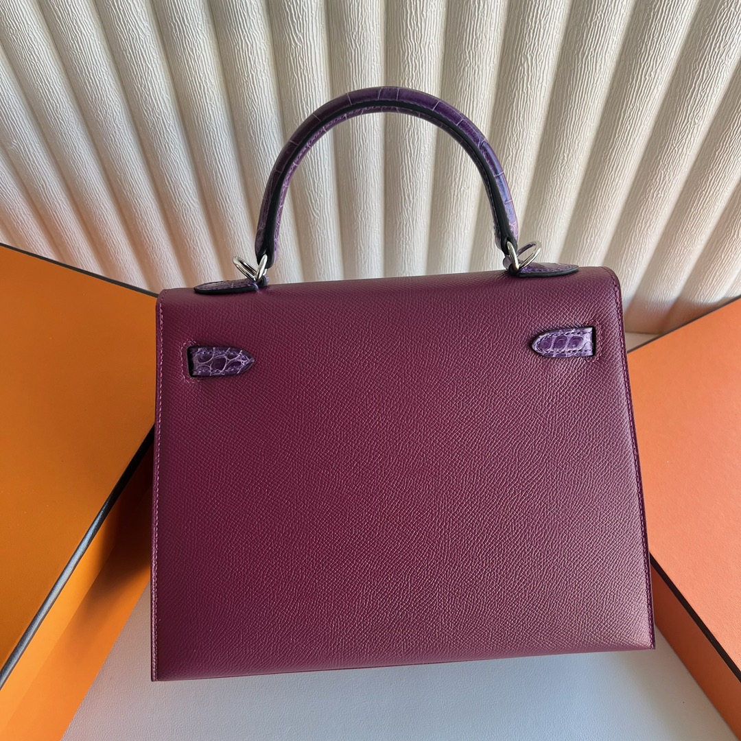 Hermès Special Order HSS Kelly 25 Touch Epsom/Shiny Nilo Crocodile N5 Cassis 黑加仑紫/5L ultraviolet 极度紫