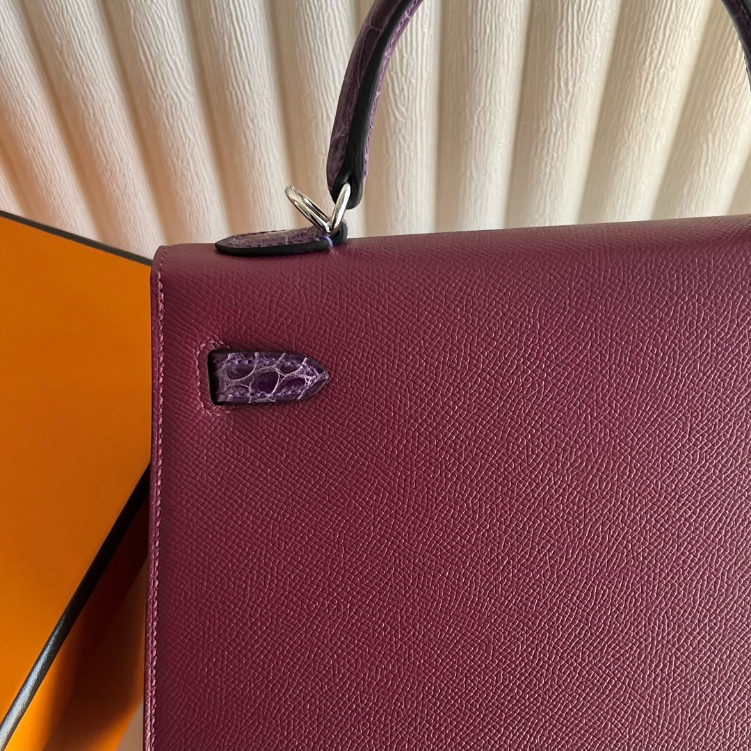 Hermès Special Order HSS Kelly 25 Touch Epsom/Shiny Nilo Crocodile N5 Cassis 黑加仑紫/5L ultraviolet 极度紫