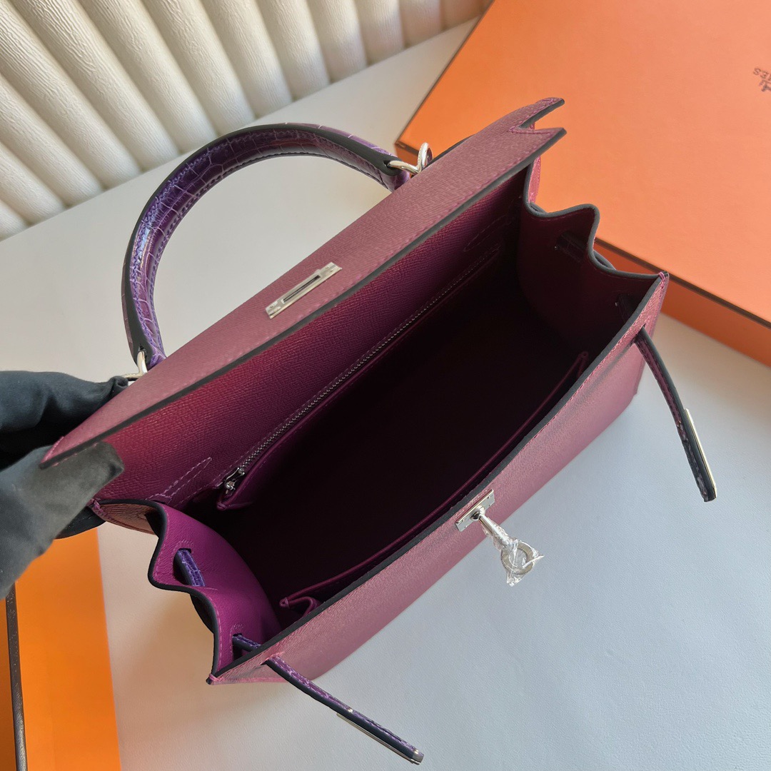 Hermès Special Order HSS Kelly 25 Touch Epsom/Shiny Nilo Crocodile N5 Cassis 黑加仑紫/5L ultraviolet 极度紫