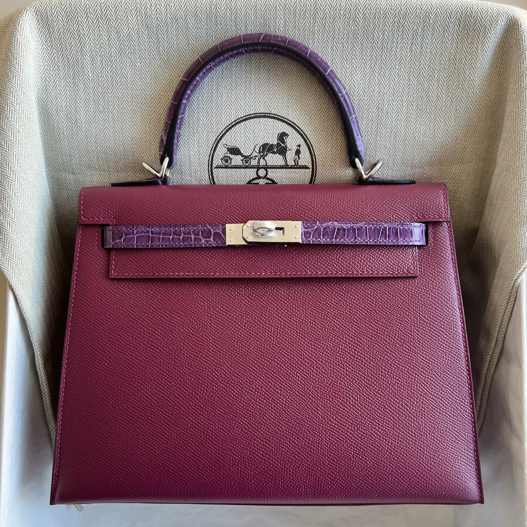 Hermès Special Order HSS Kelly 25 Touch Epsom/Shiny Nilo Crocodile N5 Cassis 黑加仑紫/5L ultraviolet 极度紫