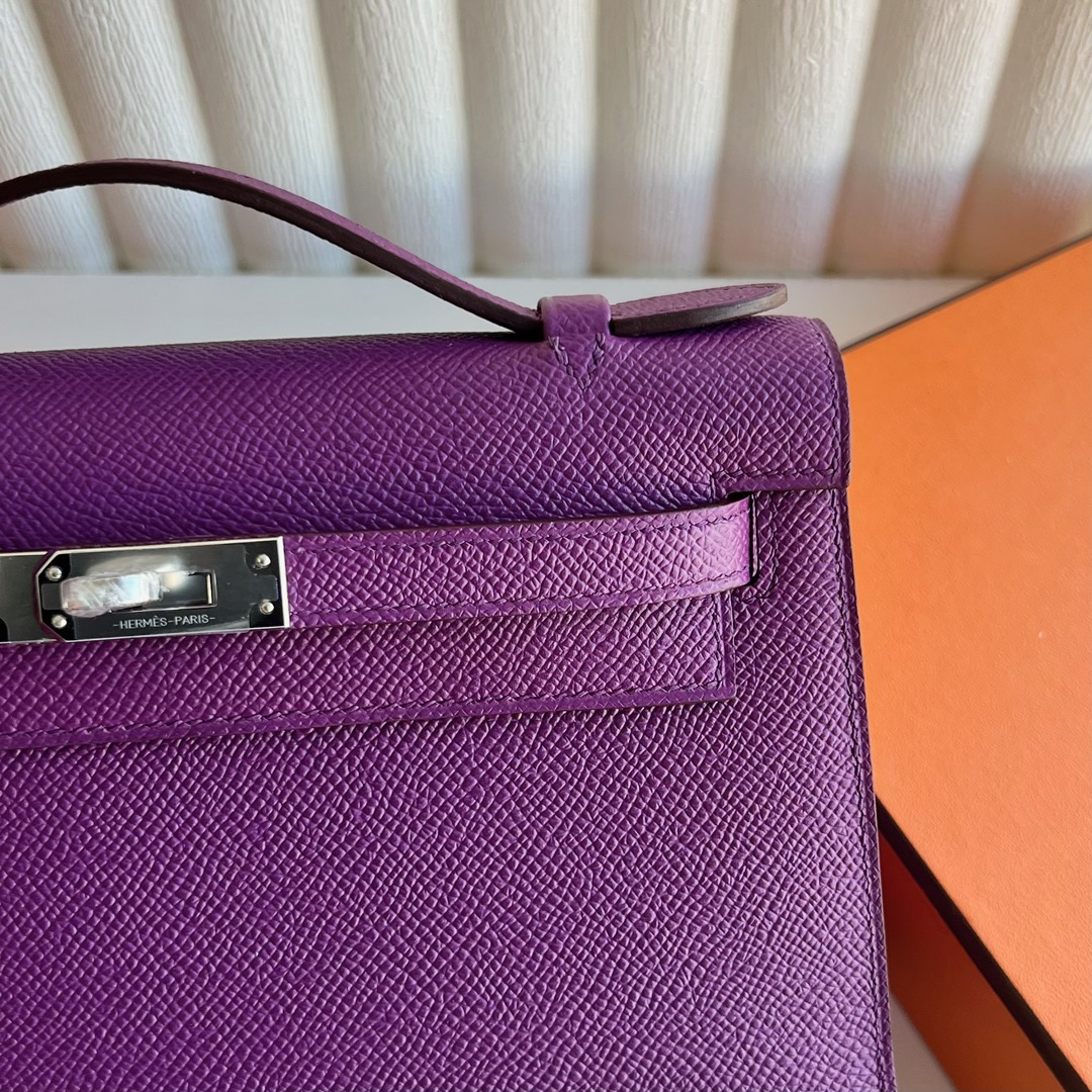愛馬仕凱莉一代迷你 Hermès Kelly Pochette Epsom 顏色CKP9 Anémone海葵紫銀色五金