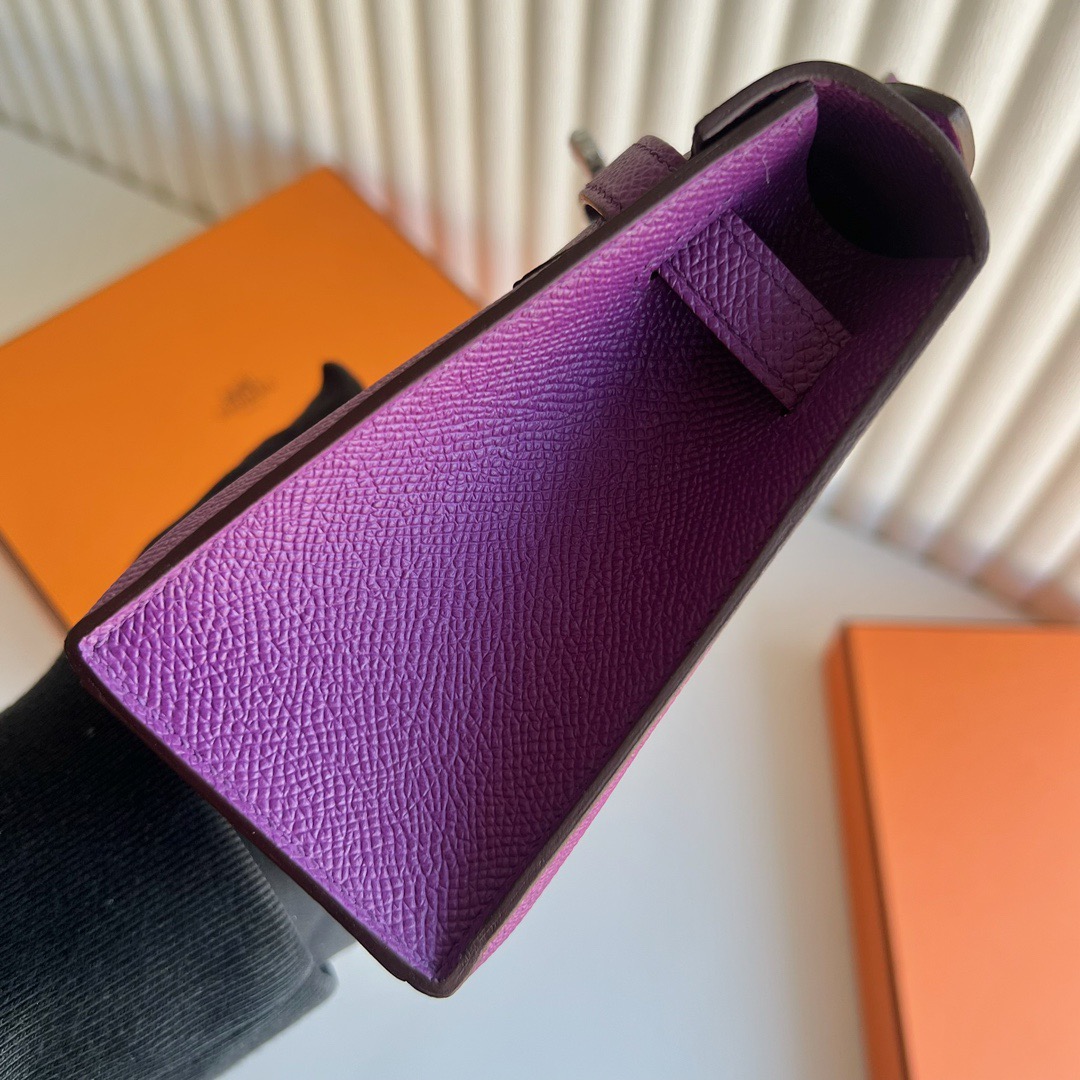 愛馬仕凱莉一代迷你 Hermès Kelly Pochette Epsom 顏色CKP9 Anémone海葵紫銀色五金