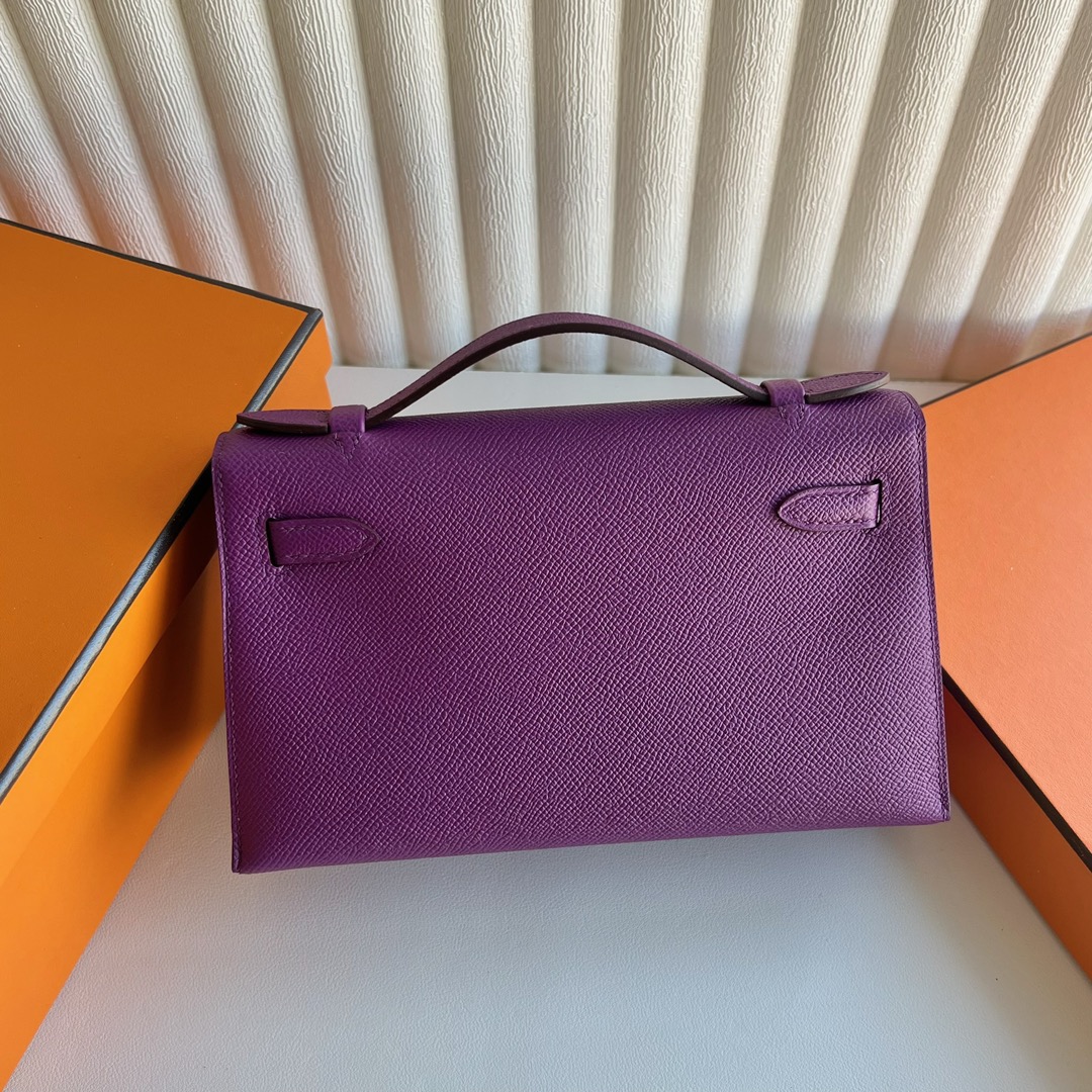 愛馬仕凱莉一代迷你 Hermès Kelly Pochette Epsom 顏色CKP9 Anémone海葵紫銀色五金