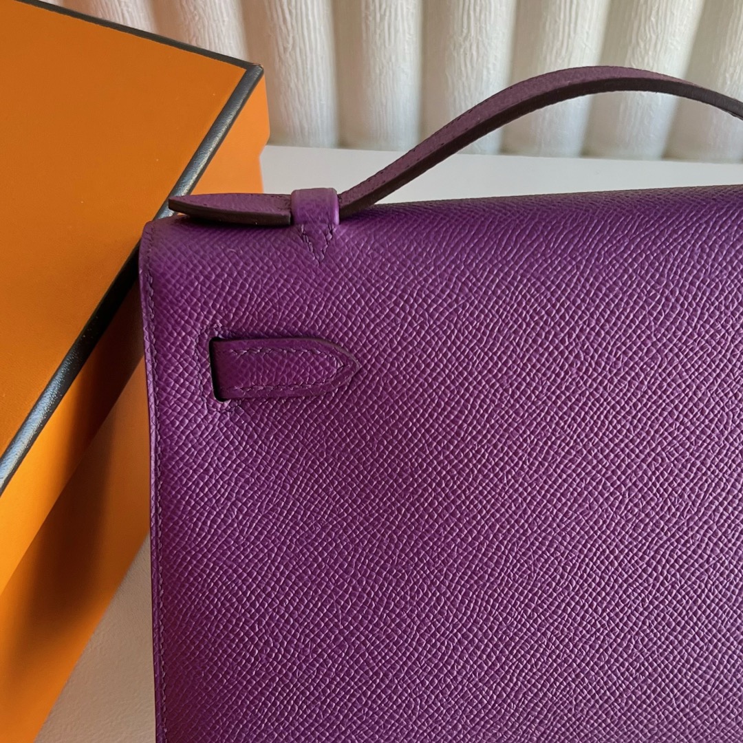 愛馬仕凱莉一代迷你 Hermès Kelly Pochette Epsom 顏色CKP9 Anémone海葵紫銀色五金