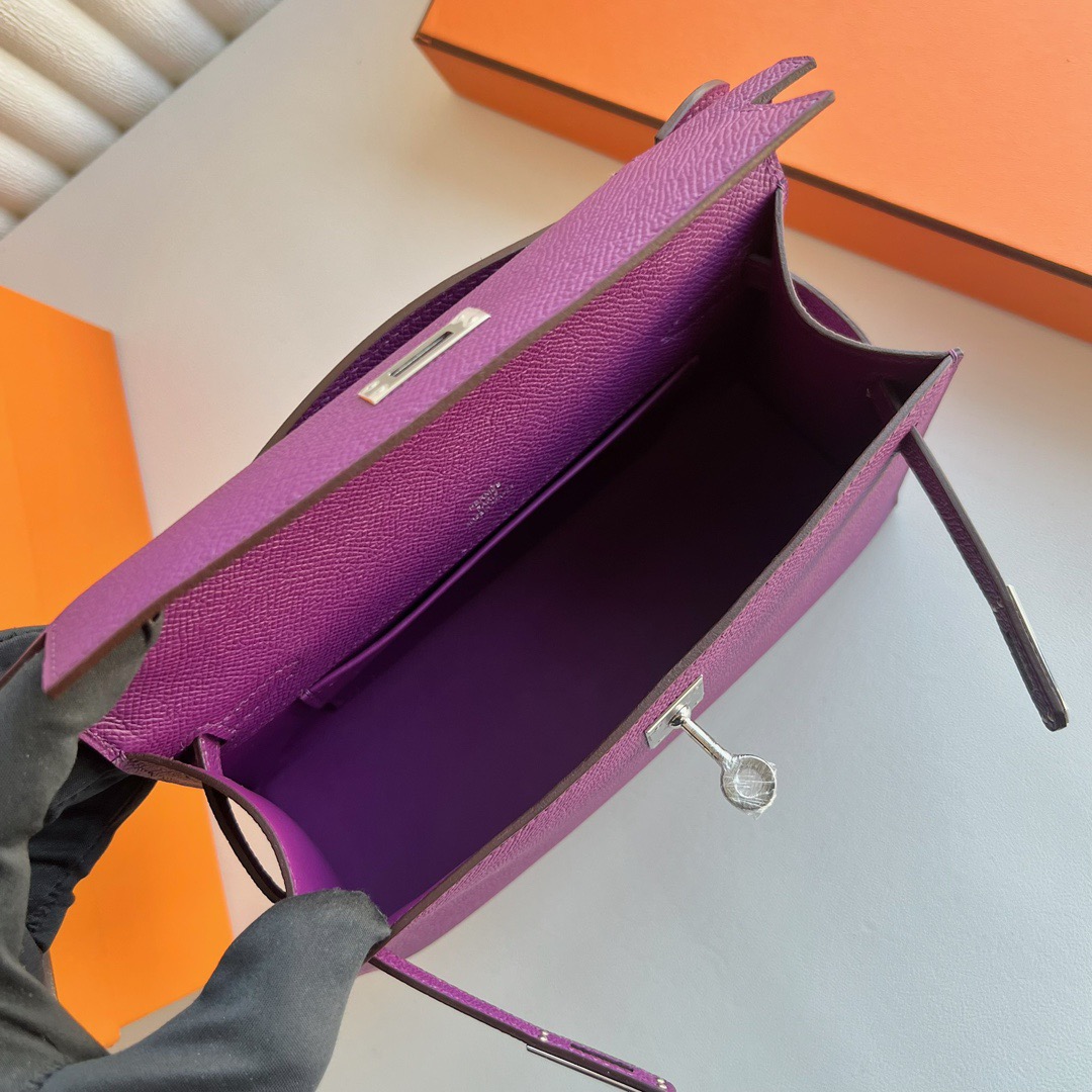 愛馬仕凱莉一代迷你 Hermès Kelly Pochette Epsom 顏色CKP9 Anémone海葵紫銀色五金
