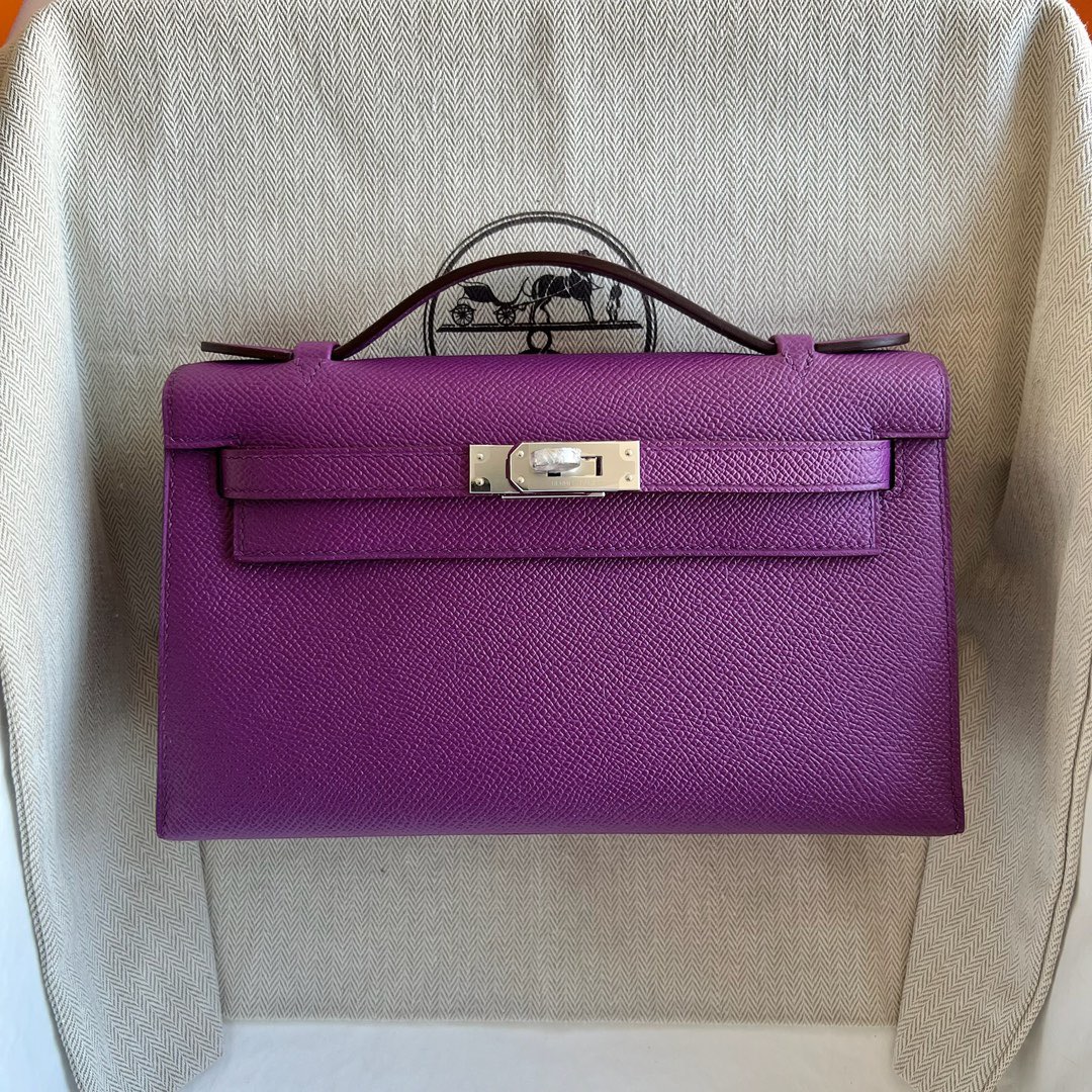 愛馬仕凱莉一代迷你 Hermès Kelly Pochette Epsom 顏色CKP9 Anémone海葵紫銀色五金