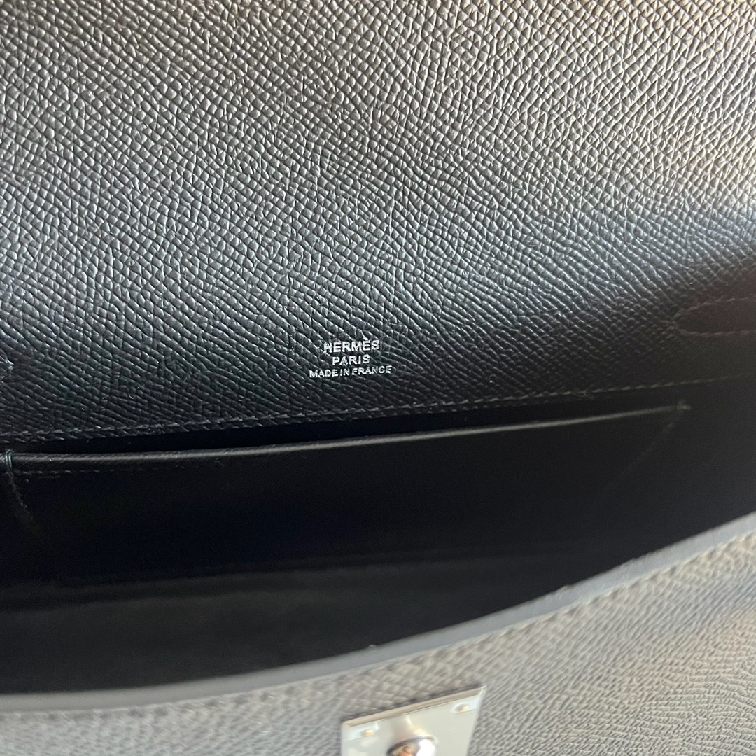 愛馬仕凱莉包包一代細節圖 Hermès Kelly Pochette Epsom Leather 黑色銀色五金