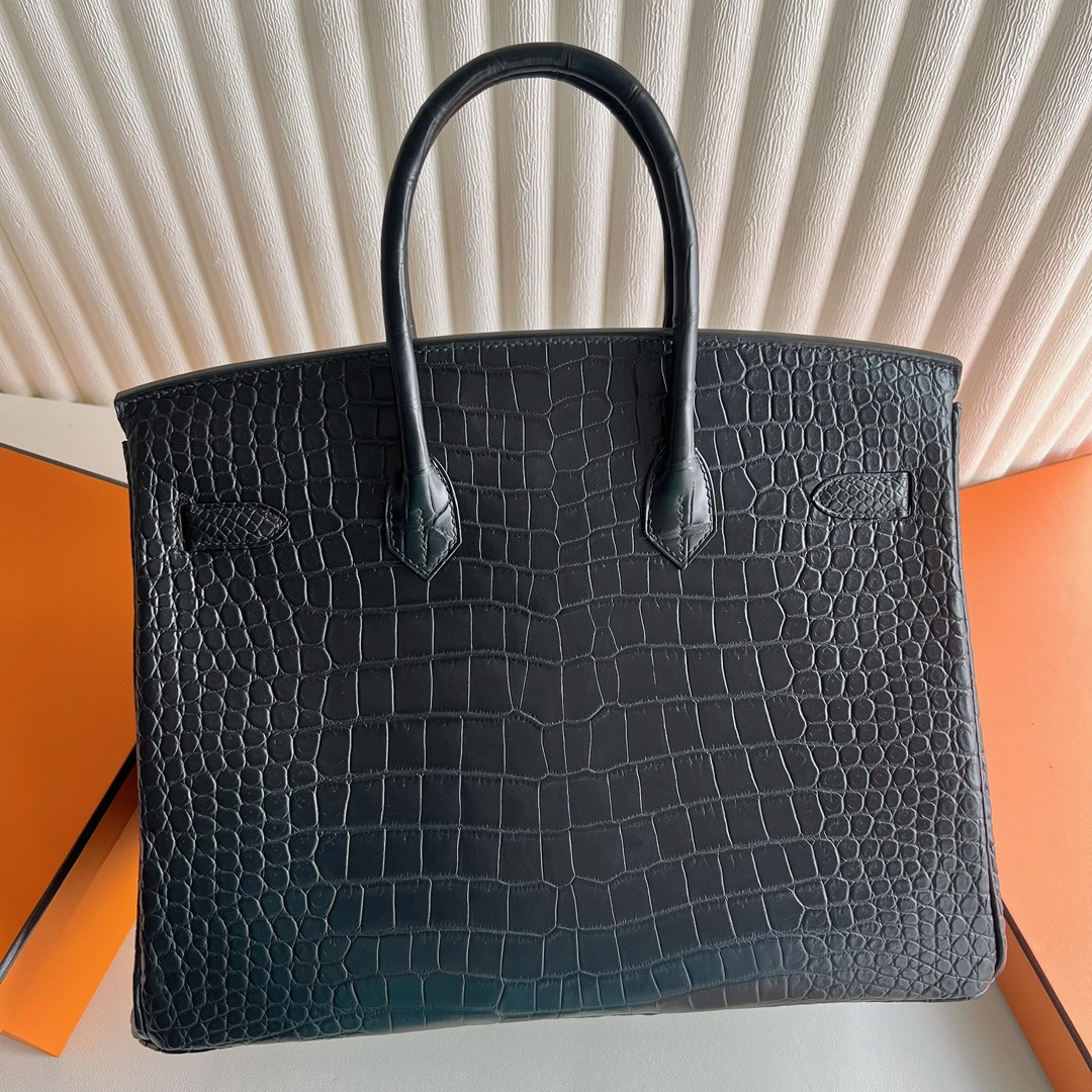愛馬仕灣鱷鱷魚皮鉑金包專櫃價格 Hermes Birkin 35霧面倒V灣鱷鱷魚皮黑色銀色五金