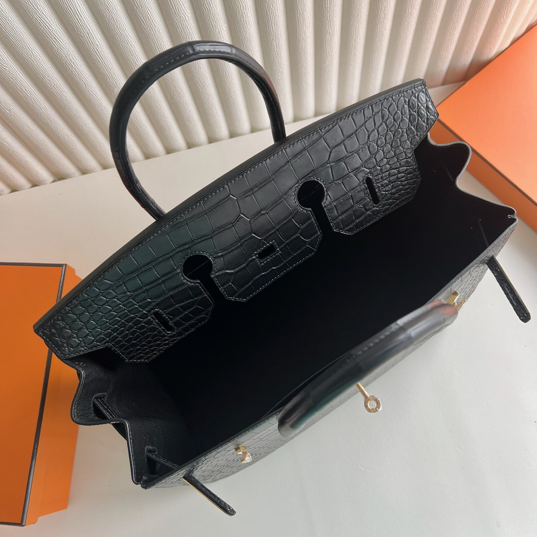 愛馬仕灣鱷鱷魚皮鉑金包專櫃價格 Hermes Birkin 35霧面倒V灣鱷鱷魚皮黑色銀色五金