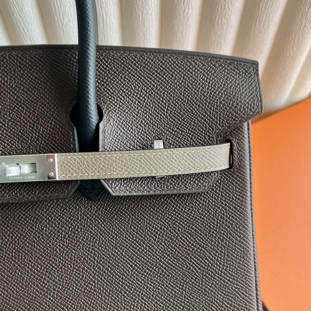 爱马仕铂金包特殊订单价格 Hermès Special Order Birkin 25 Epsom 4C Ecorce 树皮色/大象灰/黑色 银色五金
