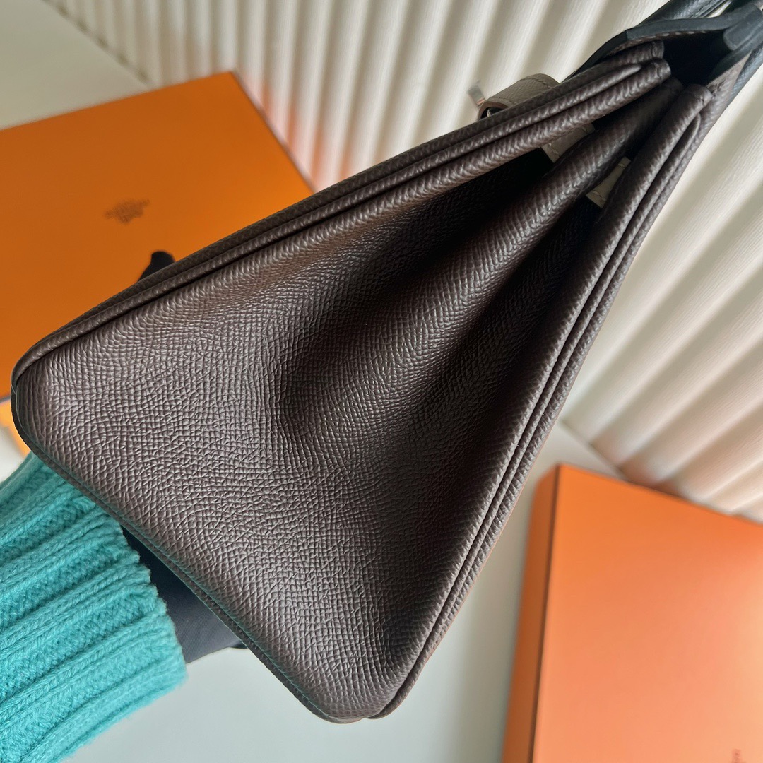 爱马仕铂金包特殊订单价格 Hermès Special Order Birkin 25 Epsom 4C Ecorce 树皮色/大象灰/黑色 银色五金