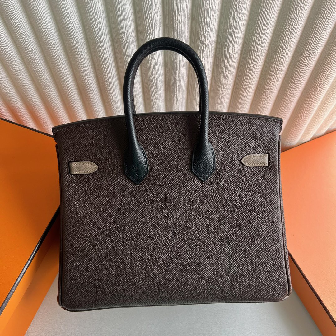 爱马仕铂金包特殊订单价格 Hermès Special Order Birkin 25 Epsom 4C Ecorce 树皮色/大象灰/黑色 银色五金