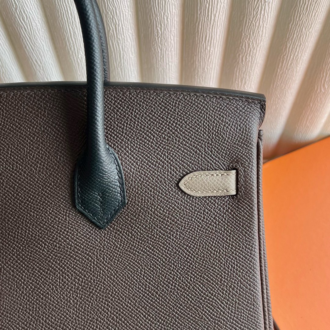 爱马仕铂金包特殊订单价格 Hermès Special Order Birkin 25 Epsom 4C Ecorce 树皮色/大象灰/黑色 银色五金