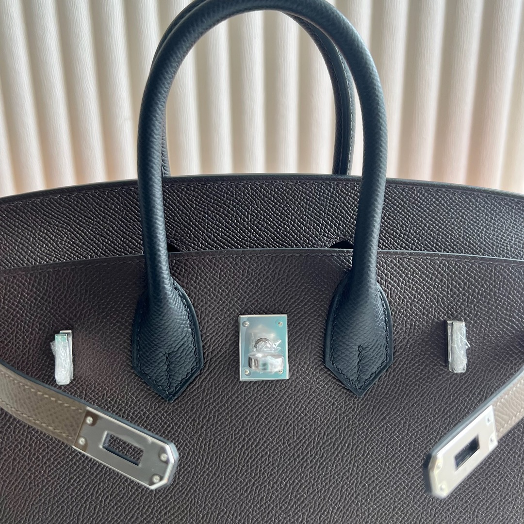 爱马仕铂金包特殊订单价格 Hermès Special Order Birkin 25 Epsom 4C Ecorce 树皮色/大象灰/黑色 银色五金