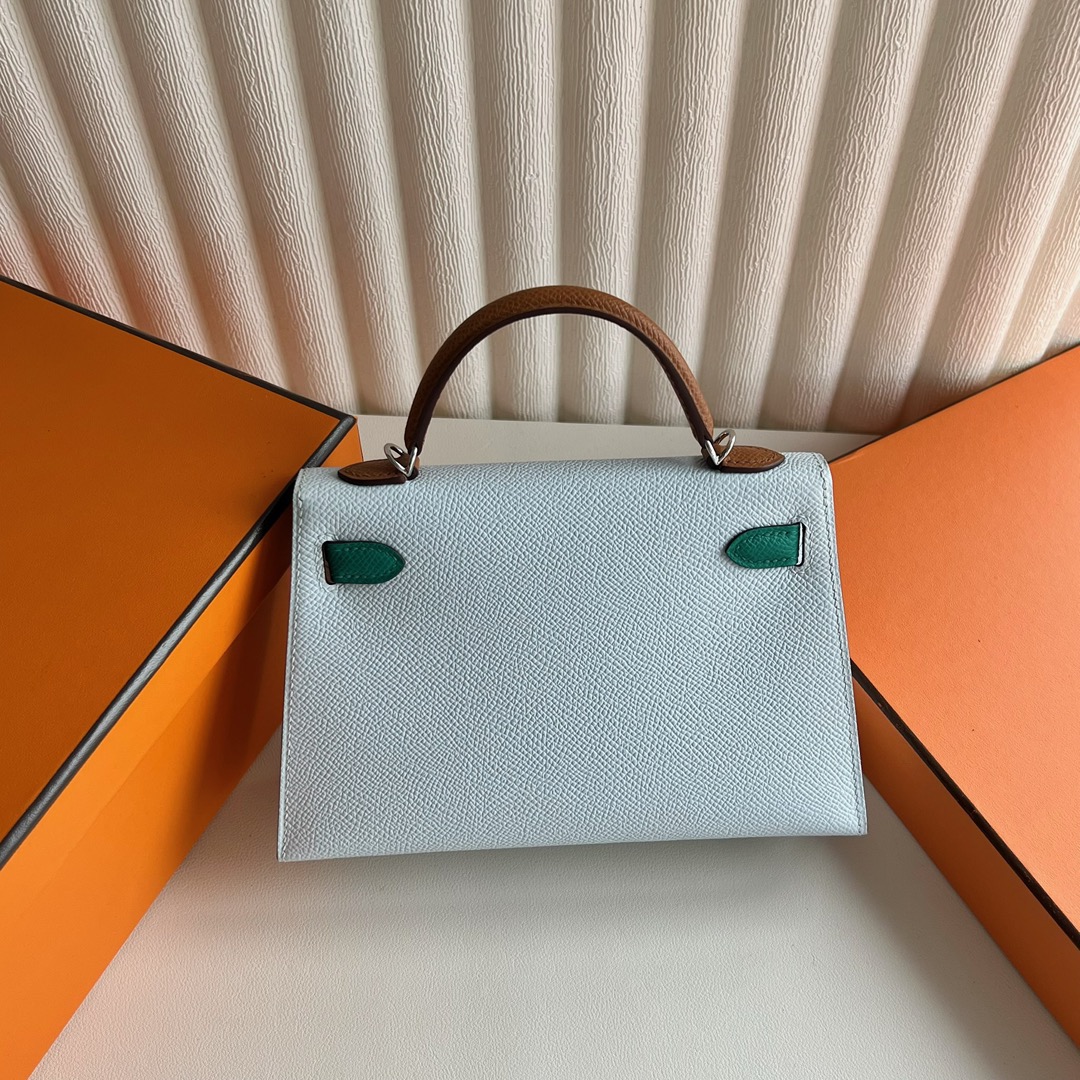 愛馬仕凱莉迷你二代多少錢 Hermès Kelly Mini Sellier Epsom T0 Bleu Brume霧霾藍/金棕色/帝王綠 銀色五金