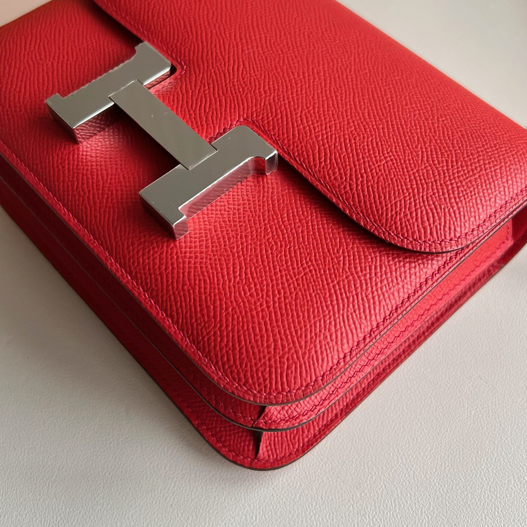 爱马仕康康包包 Mini尺寸 Hermes Constance 18 Epsom A5 Bouganinviller 杜鹃红 银色五金