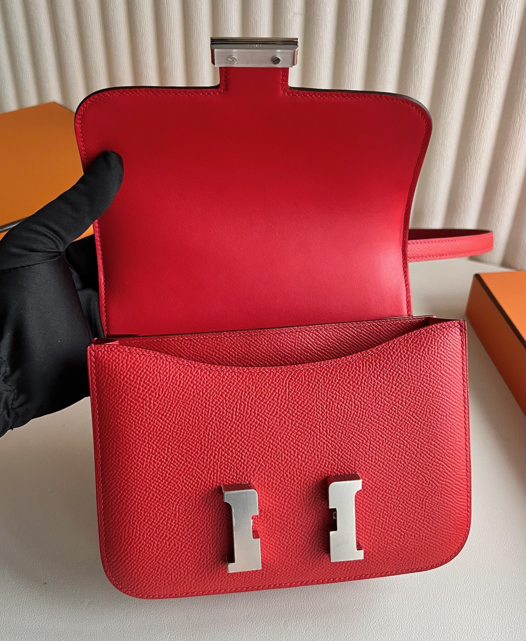 爱马仕康康包包 Mini尺寸 Hermes Constance 18 Epsom A5 Bouganinviller 杜鹃红 银色五金