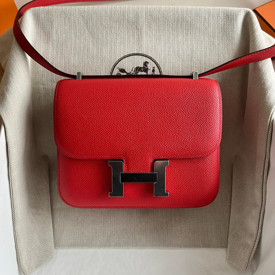 爱马仕康康包包 Mini尺寸 Hermes Constance 18 Epsom A5 Bouganinviller 杜鹃红 银色五金
