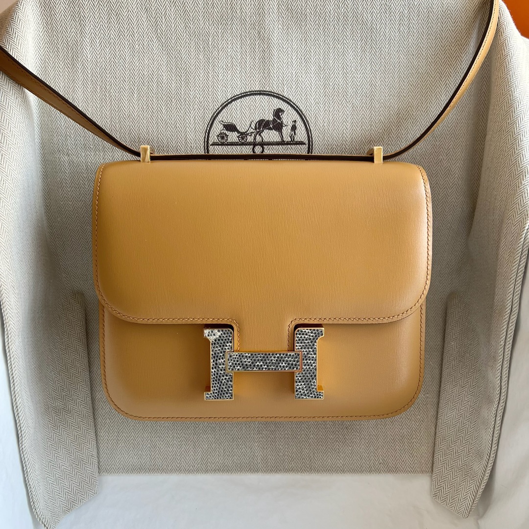 愛馬仕康康需要配貨嗎 Hermes Constance 18 Box 4B Biscuit 餅乾色拼自然色蜥蜴扣