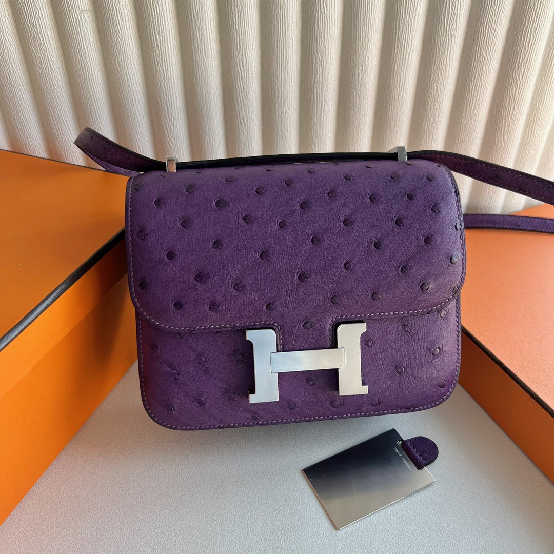 愛馬仕康康包價格 Hermes Constance 18 Ostrich 原廠南非Klein Karoo鴕鳥皮 Violet紫羅蘭