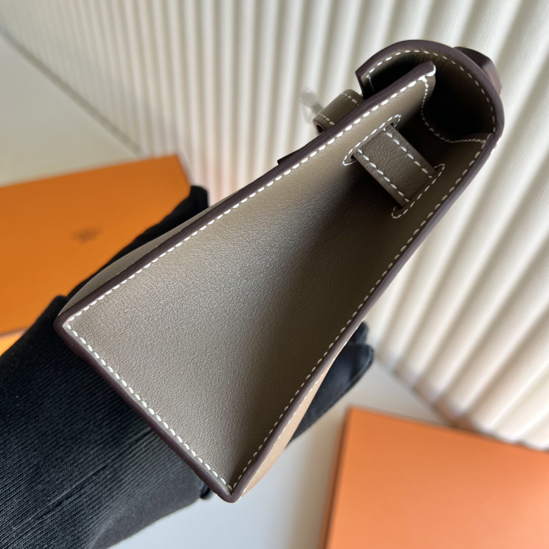 愛馬仕迷你凱莉包價格 Hermes Kelly Pochette Swift CK18 Etoupe 大象灰銀色五金