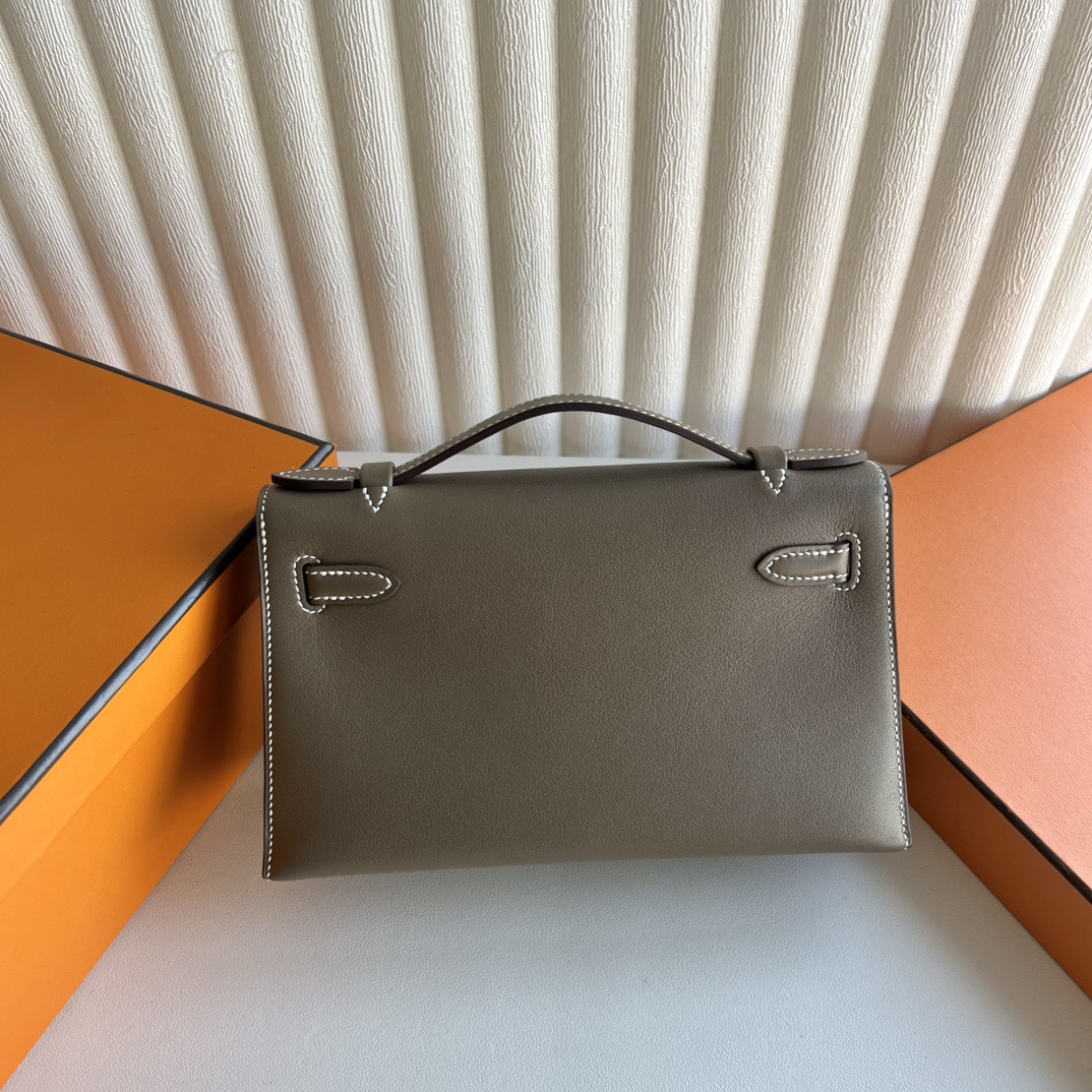 愛馬仕迷你凱莉包價格 Hermes Kelly Pochette Swift CK18 Etoupe 大象灰銀色五金