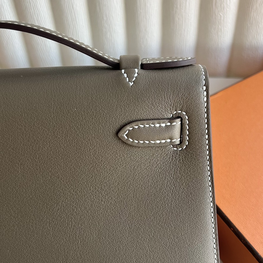 愛馬仕迷你凱莉包價格 Hermes Kelly Pochette Swift CK18 Etoupe 大象灰銀色五金