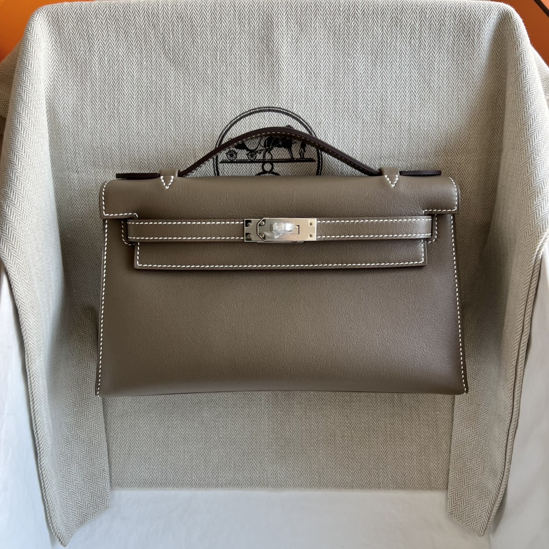 愛馬仕迷你凱莉包價格 Hermes Kelly Pochette Swift CK18 Etoupe 大象灰銀色五金