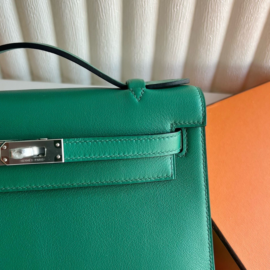 愛馬仕凱莉包一代迷你 Hermes Kelly Pochette Swift U4 Vert Vertigo 絲絨綠銀色五金-Qatar Kuwait Hermes Birkin Kelly Lindy bag 愛馬仕凱莉包一代迷你 Hermes Kelly Pochette Swift U4 Vert Vertigo 絲絨綠銀色五金